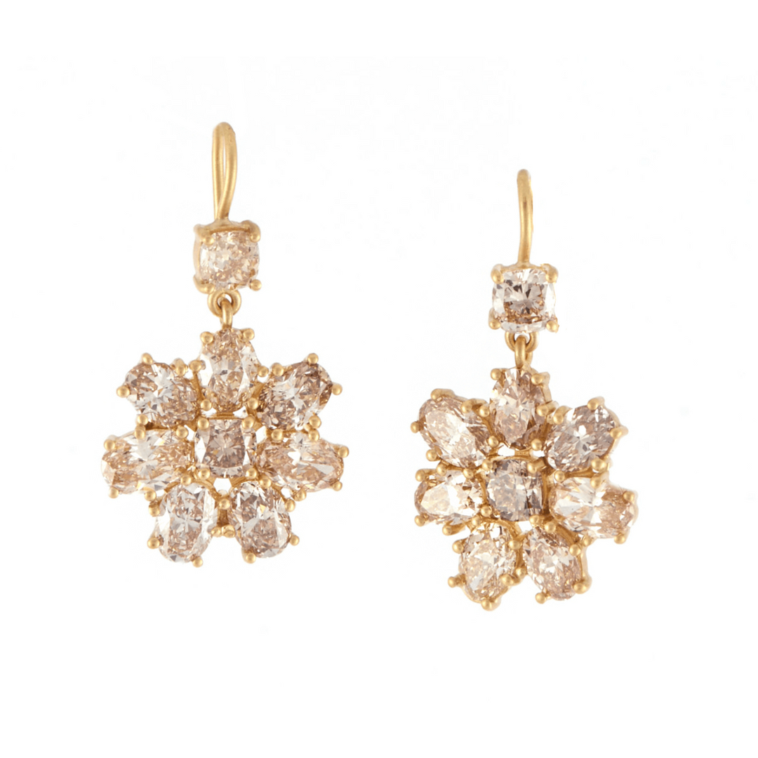 Champagne Diamond Cluster Drop Earrings