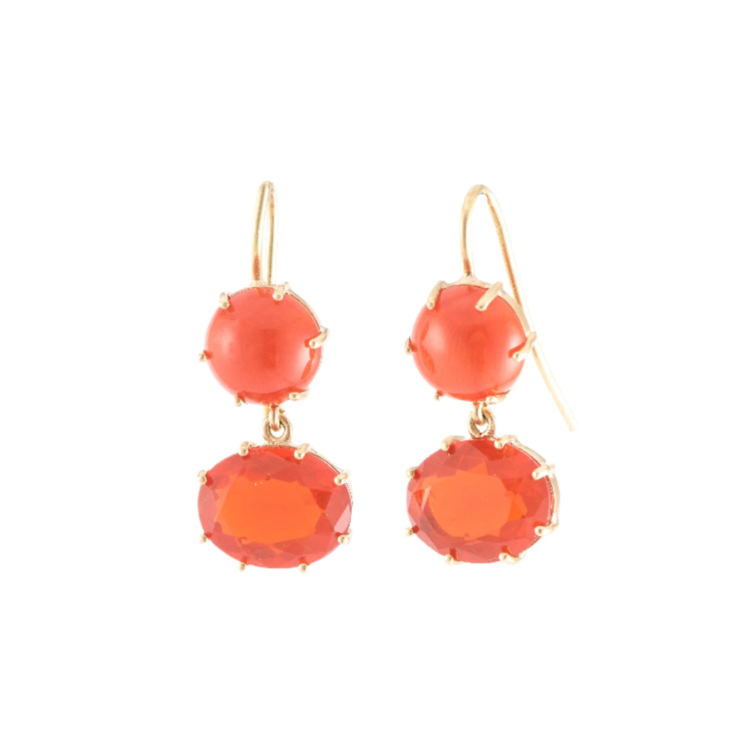 Fire Opal and Coral Drop Earrings