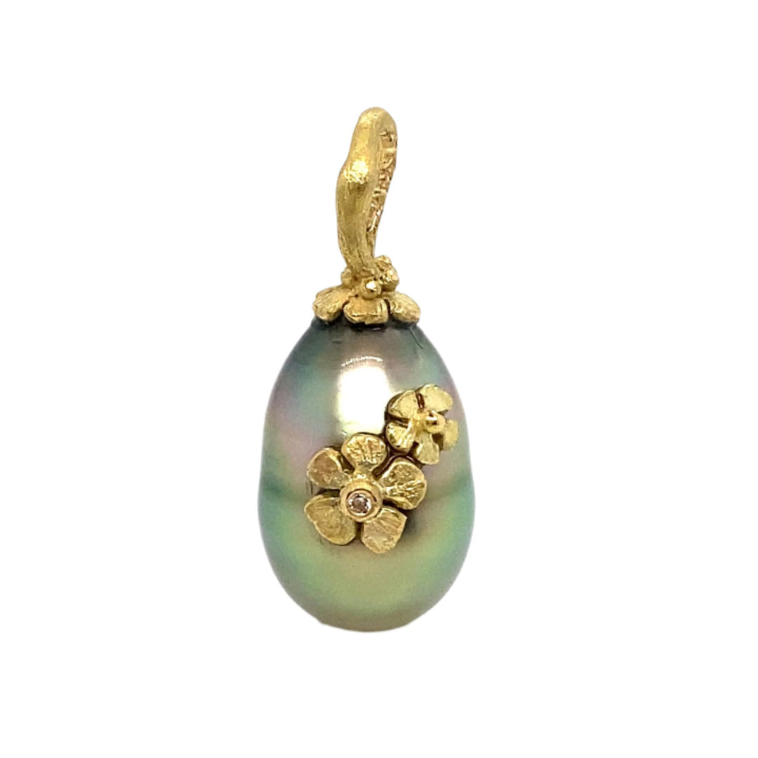 Tahitian Peal with Flowers Pendant