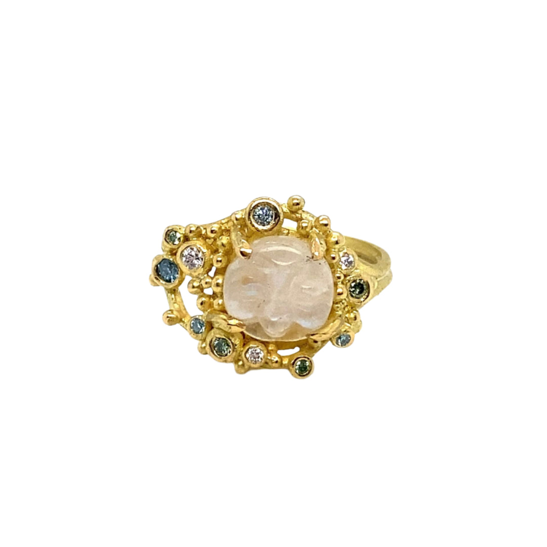 Man In The Moon Carved Moonstone Ring
