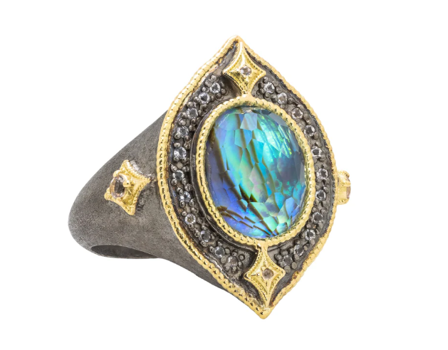 Blue Mother of Pearl Signet Ring