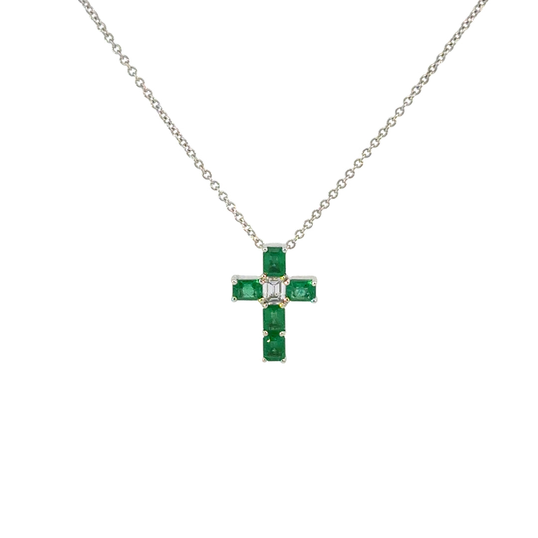 Emerald and Diamond Cross Necklace