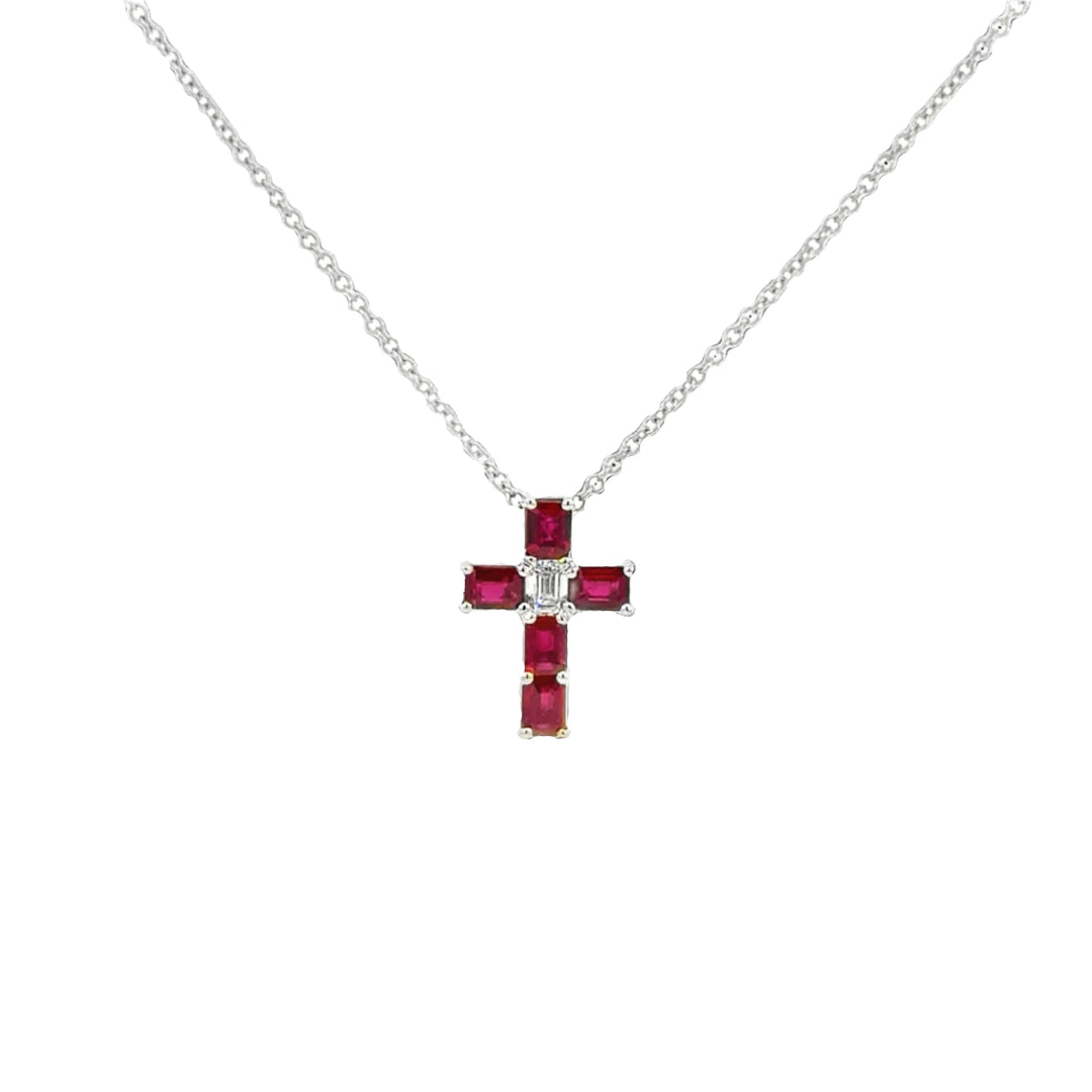 Ruby and Diamond Cross Necklace