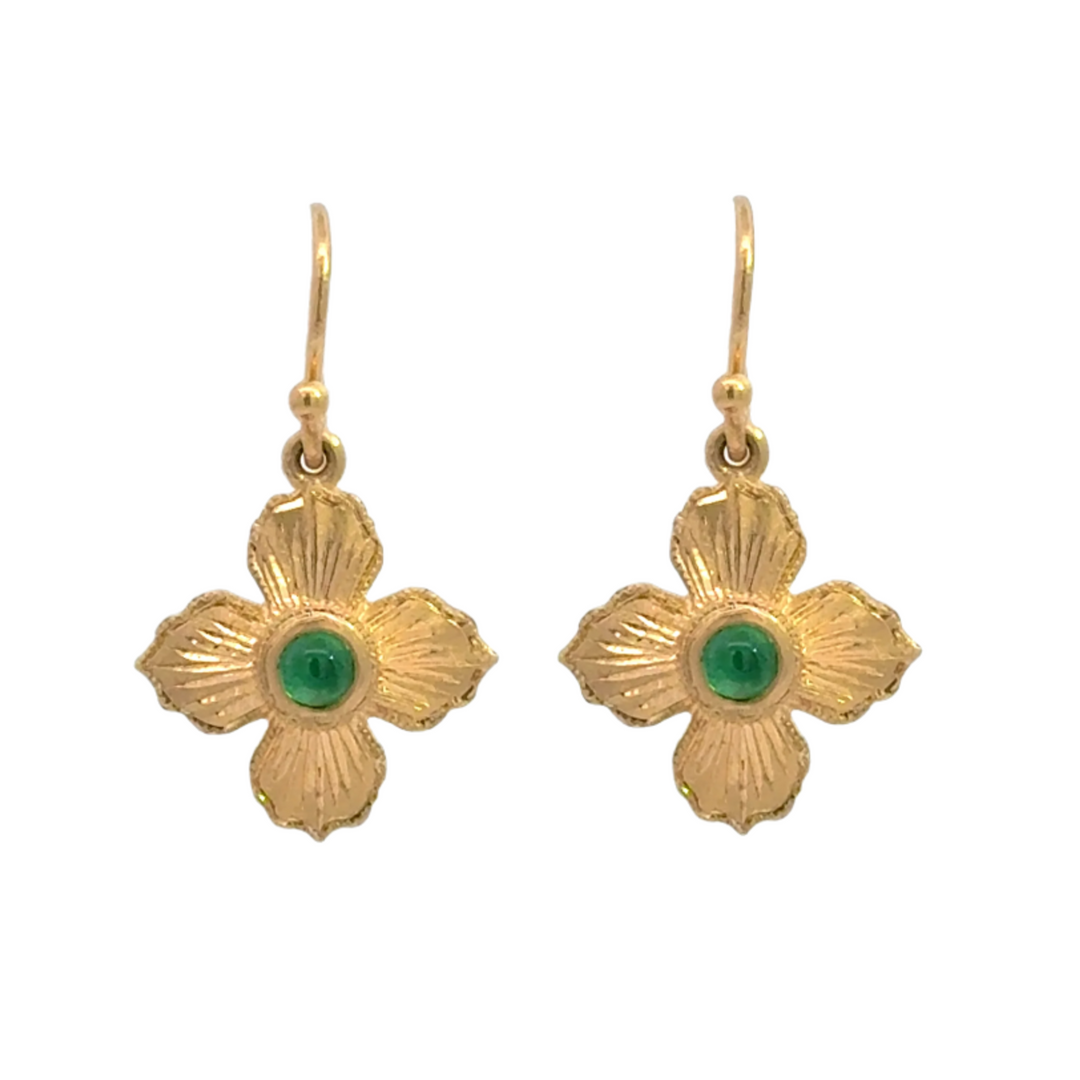 Hand Engraved Emerald Flower Earrings