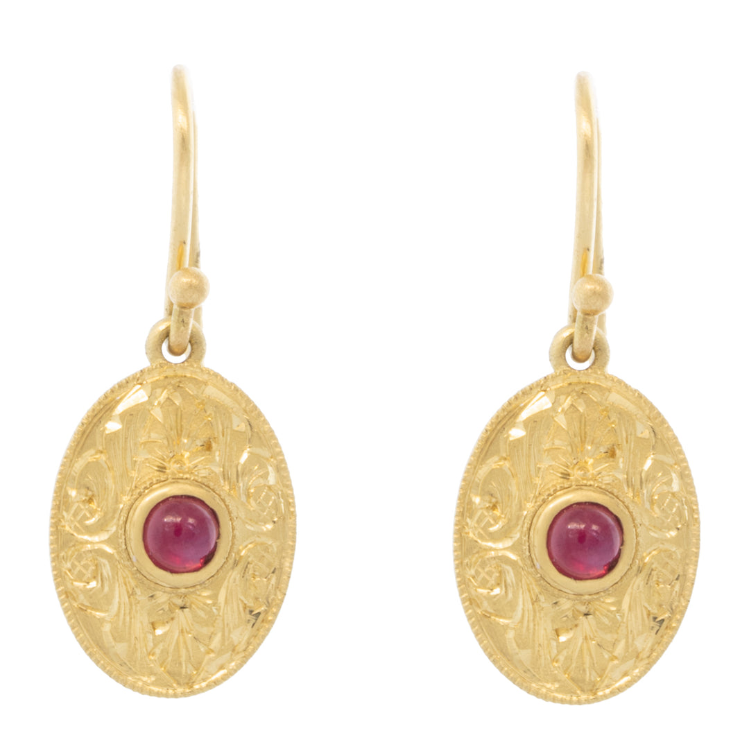 Hand Engraved Ruby Earrings