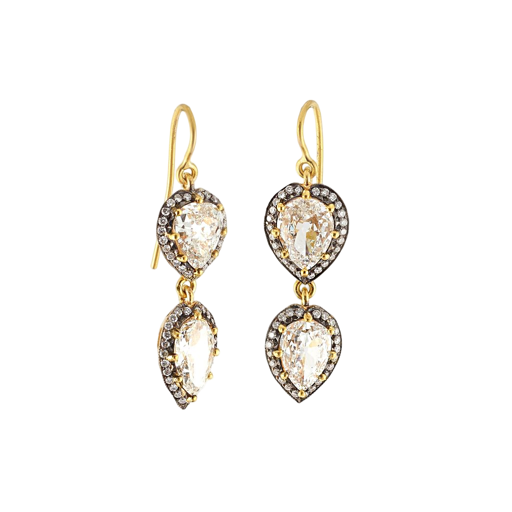 Double Diamond Drop Earrings