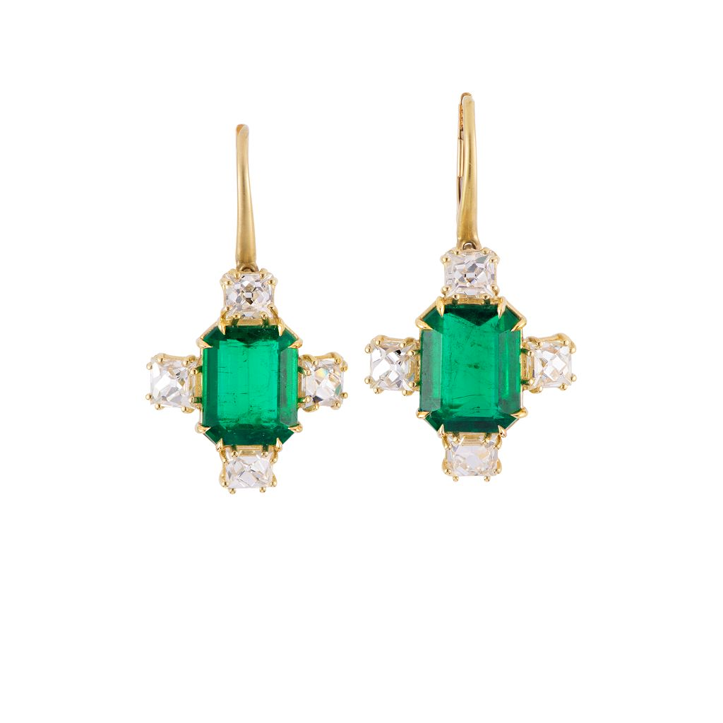 Emerald and Diamond Cross Drop Earrings