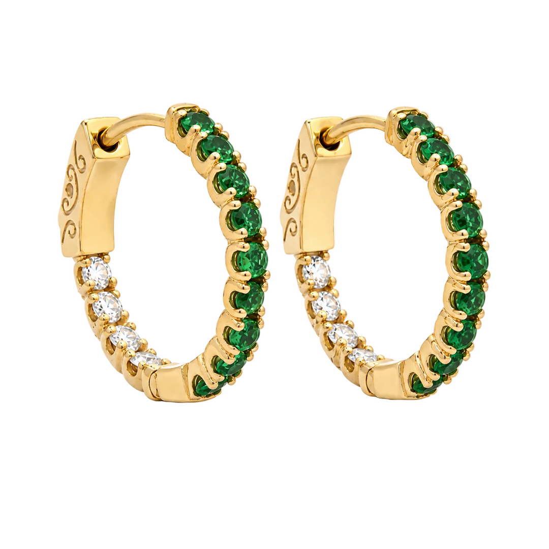 Emerald And Diamond Inside Out Hoop Earrings