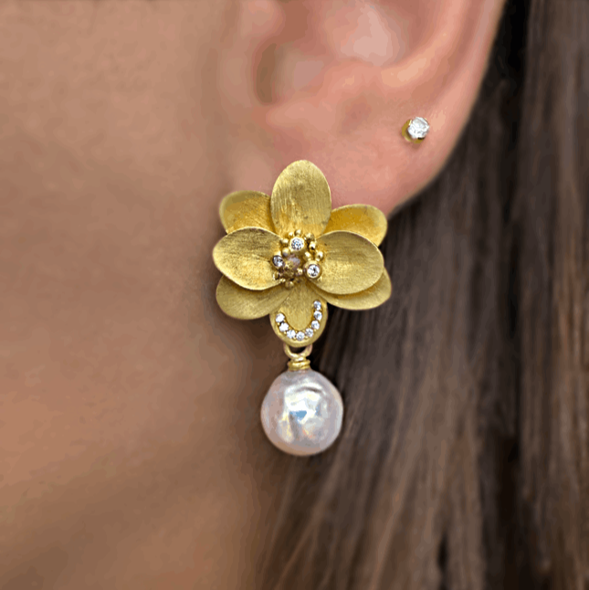 Akoya Pearl & Diamond Magnolia Earrings