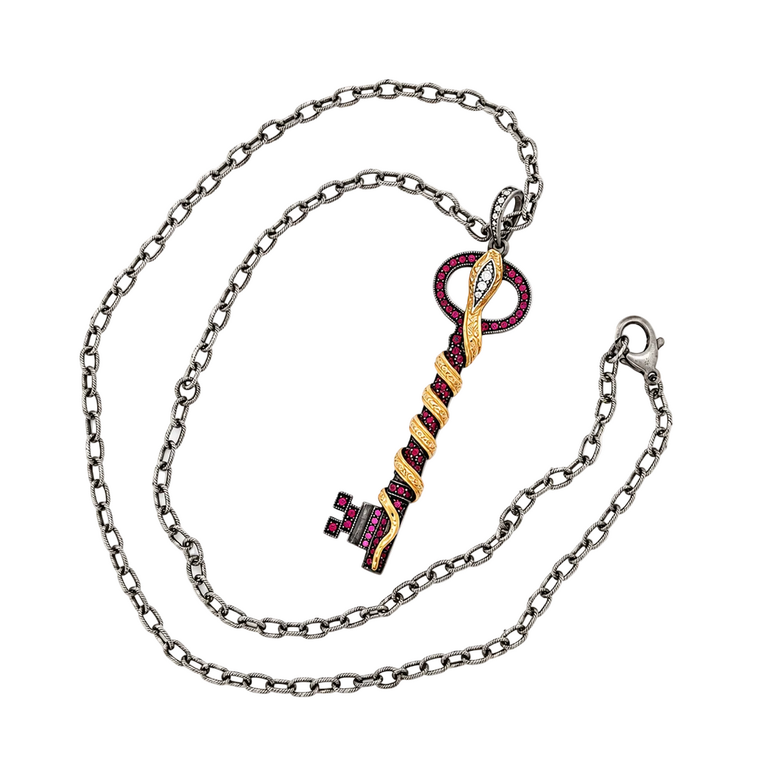 Ruby Key and Snake Pendant