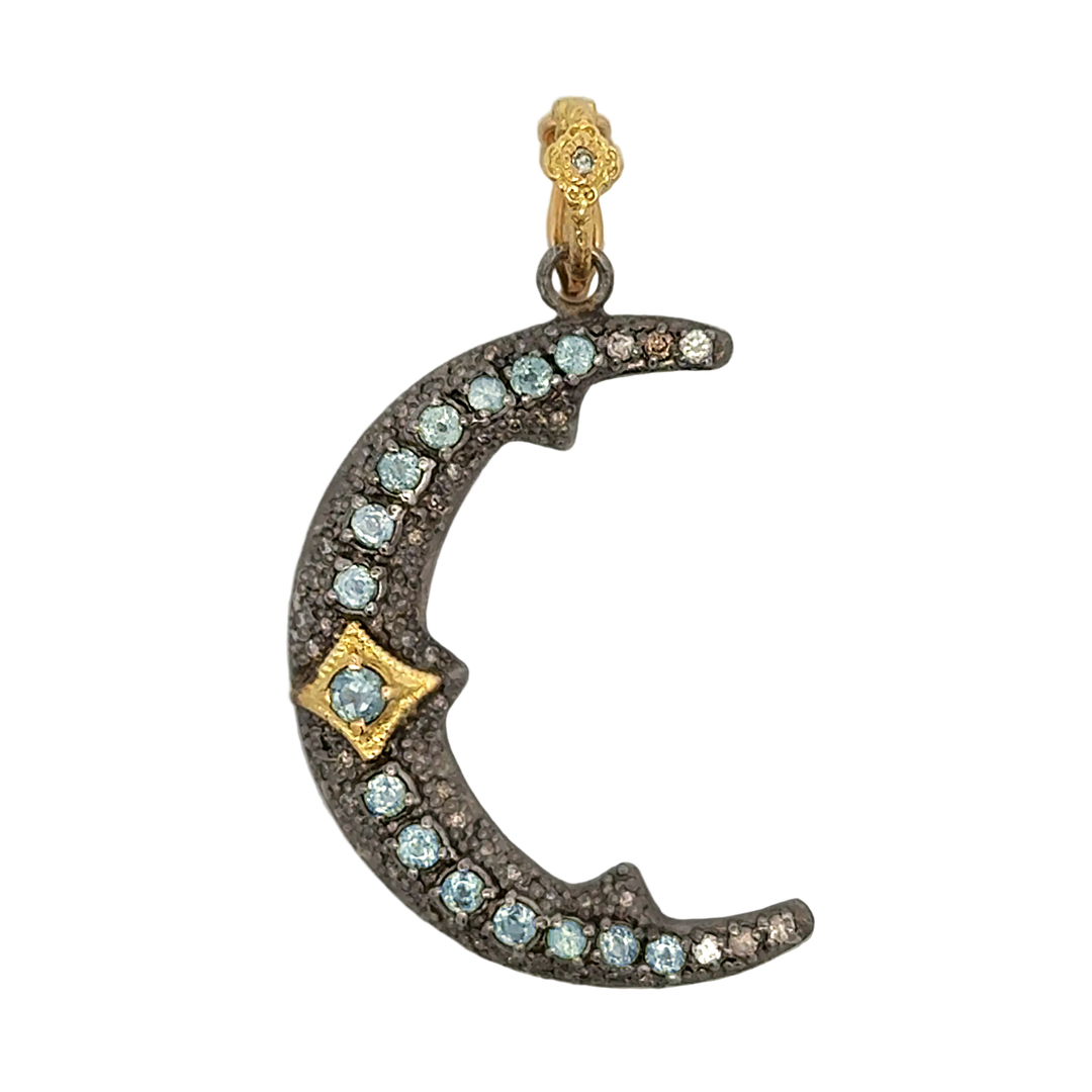 Sapphire And Diamond Crescent Moon Pendant