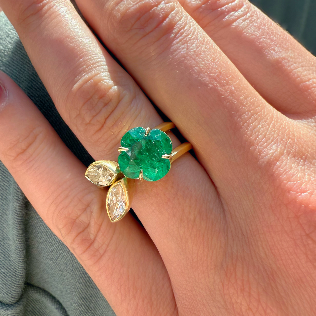 Emerald & Marquis Diamond Flower Ring