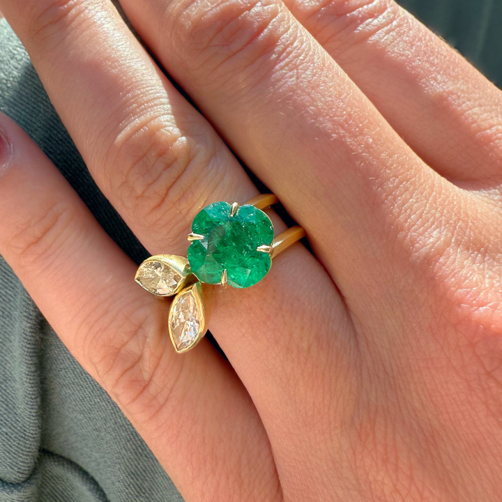 Emerald & Marquis Diamond Flower Ring