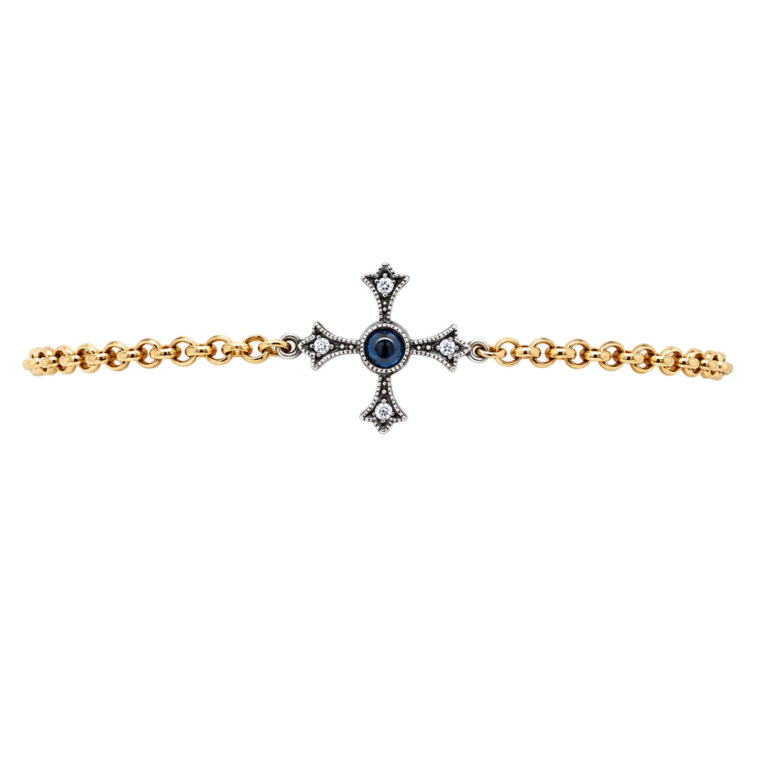 Blue Sapphire Diamond Cross Bracelet