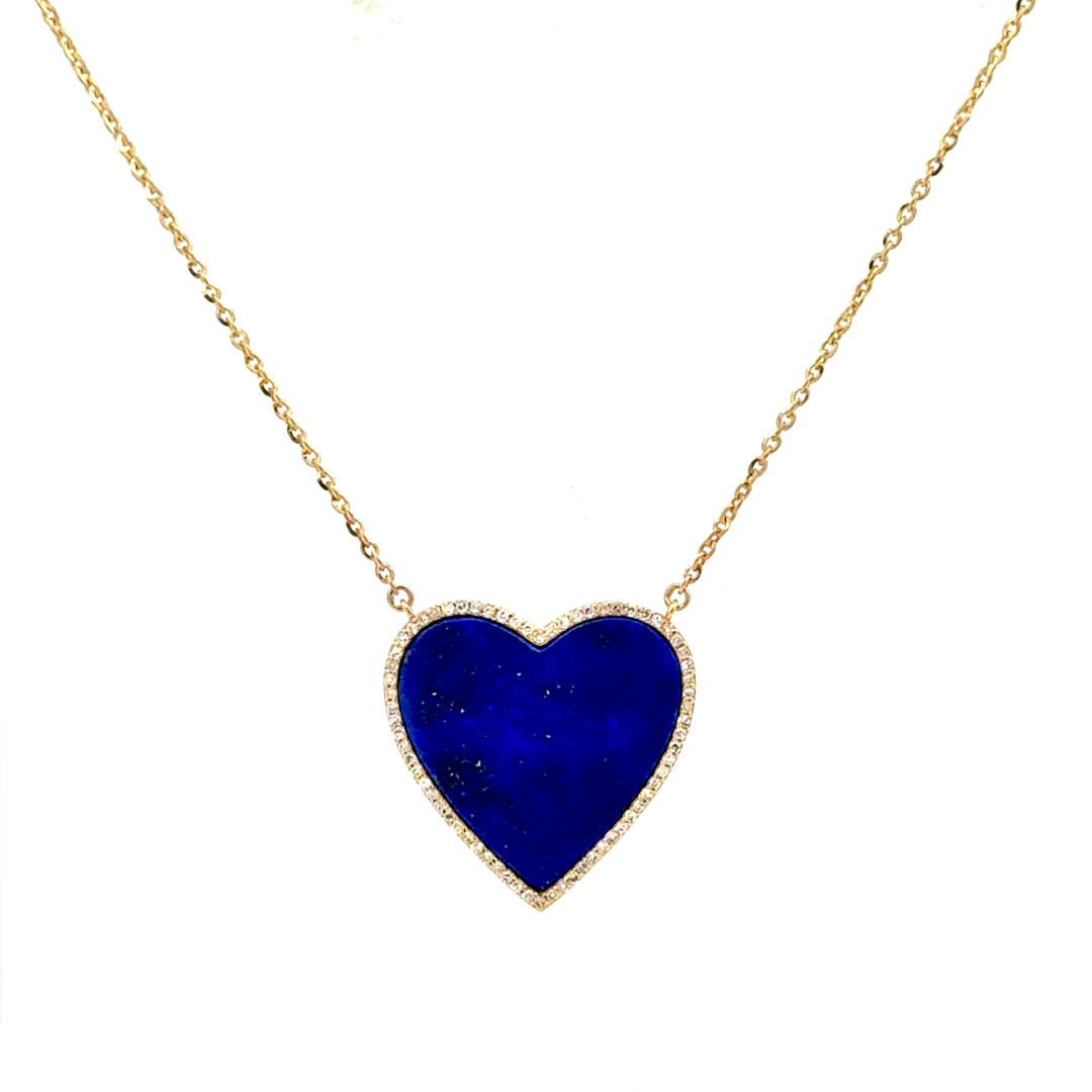 Lapis And Diamond Heart Necklace