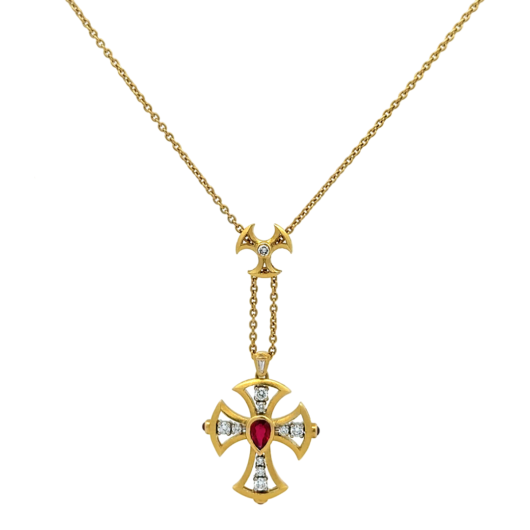 Ruby And Diamond Cross Necklace