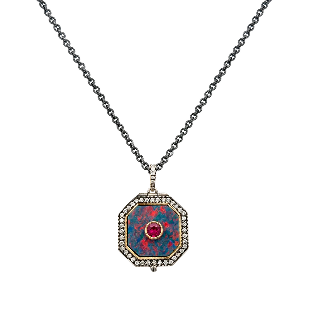 Square Opal Locket Necklace