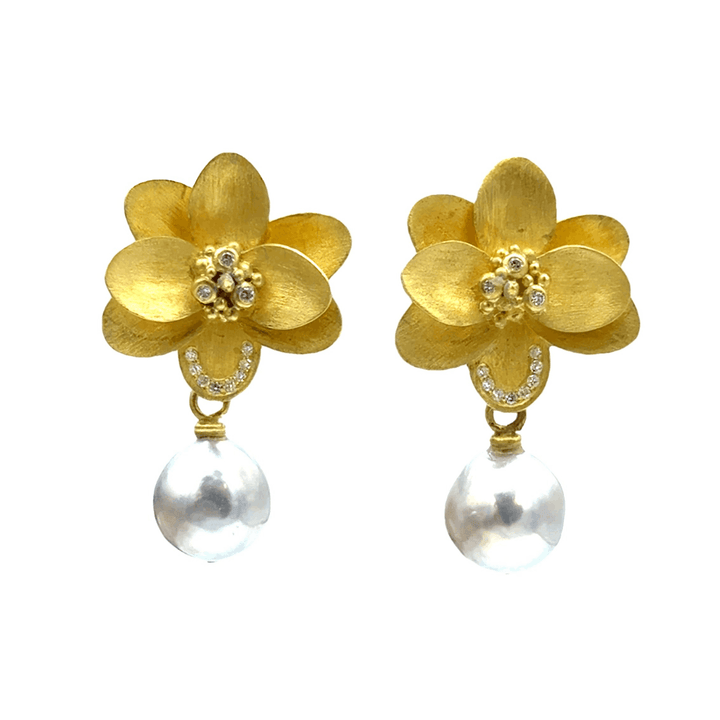 Akoya Pearl & Diamond Magnolia Earrings