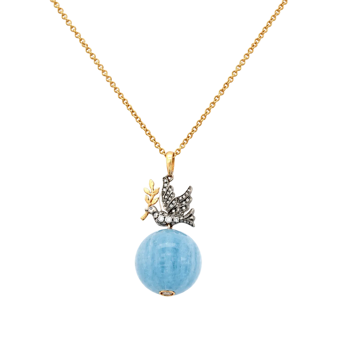Aquamarine and Diamond Bird Necklace