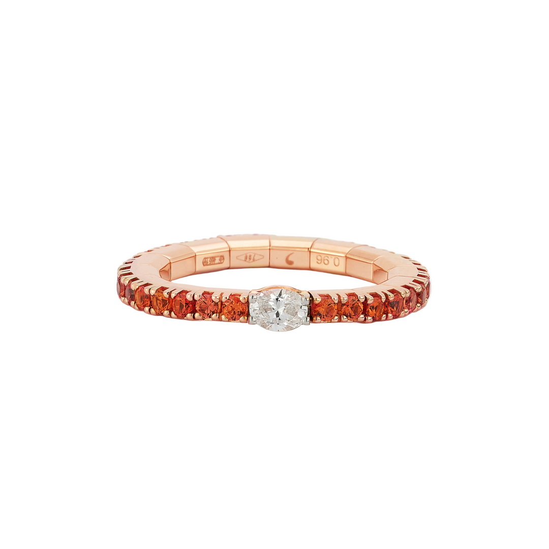 Orange Sapphire Oval Diamond Solitaire Ring