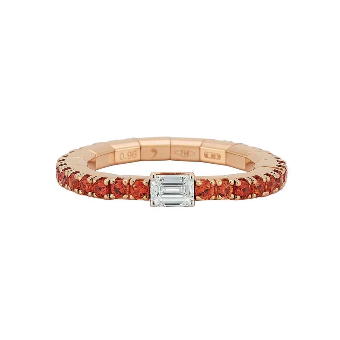 Orange Sapphire and Diamond Stretch Ring
