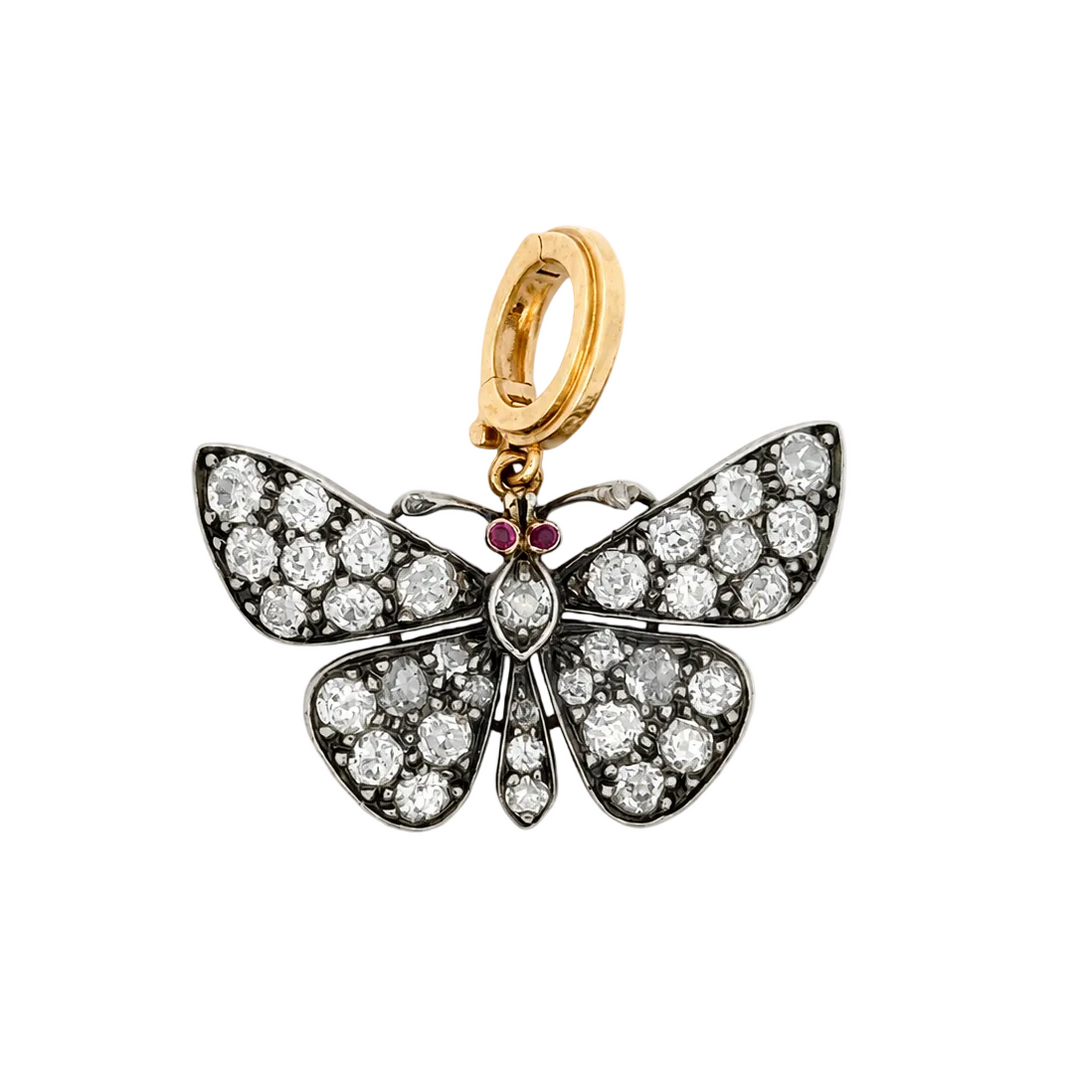 Vintage Diamond & Ruby Butterfly Pendant