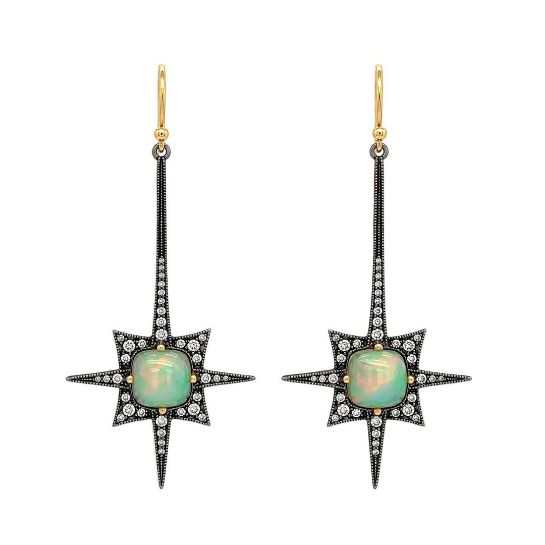 Opal And Diamond Starburst Drop Earrings
