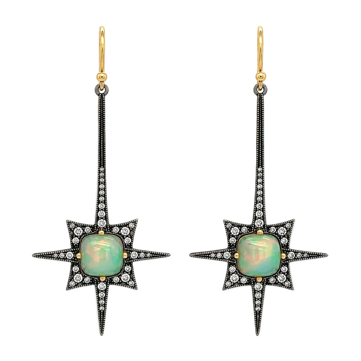 Opal And Diamond Starburst Drop Earrings