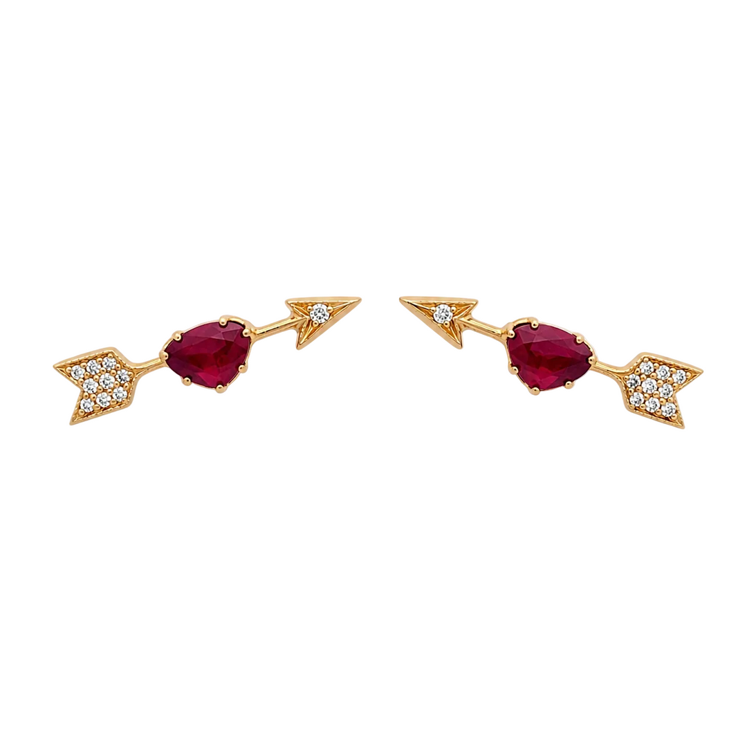 Ruby Heart and Arrow Stud Earrings