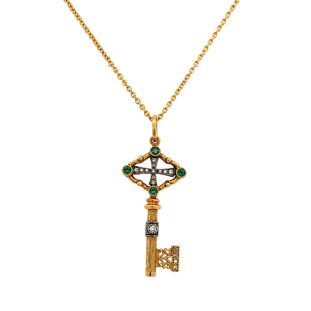 Small Emerald Key Diamond Pendant