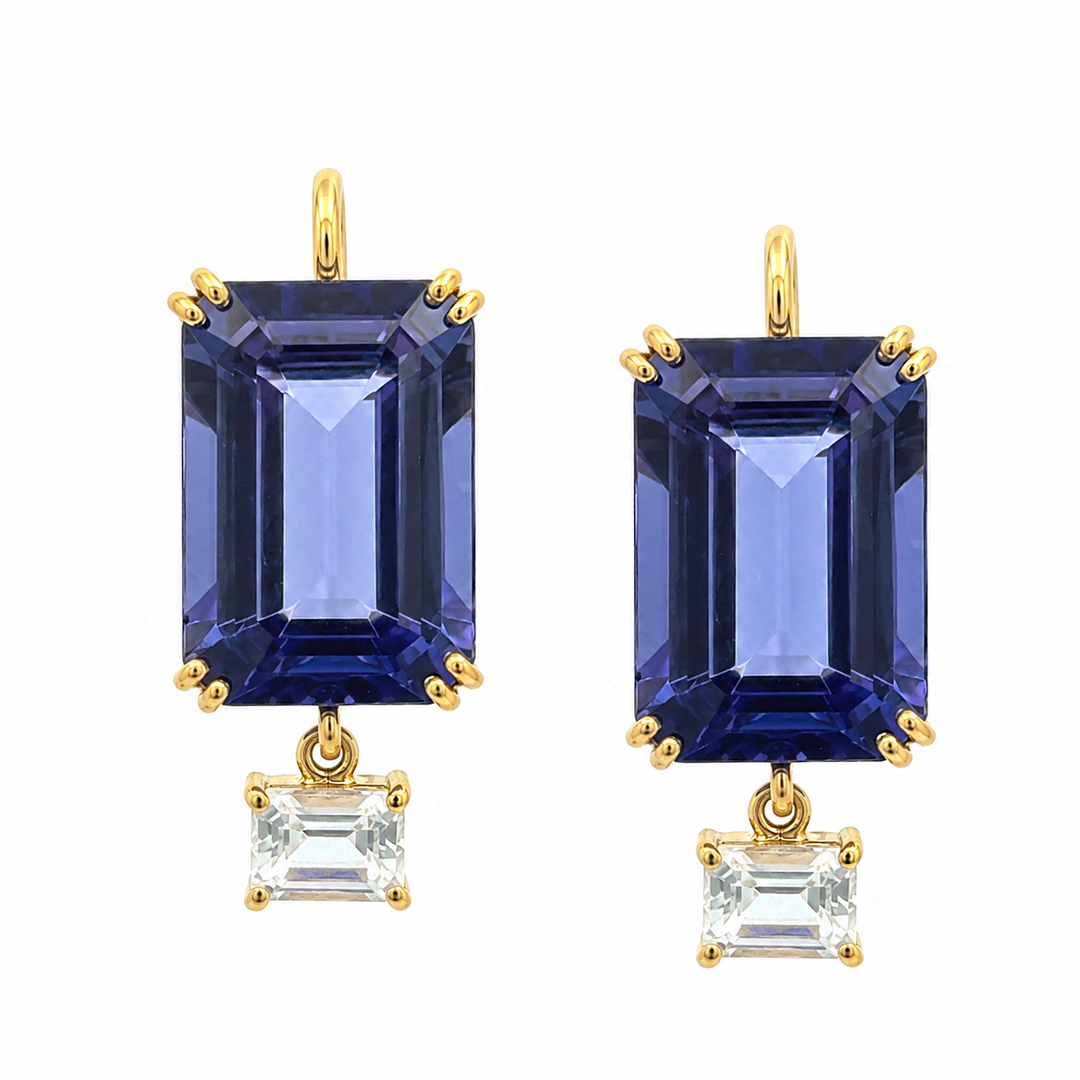 Iolite And White Sapphire Drop Earrings