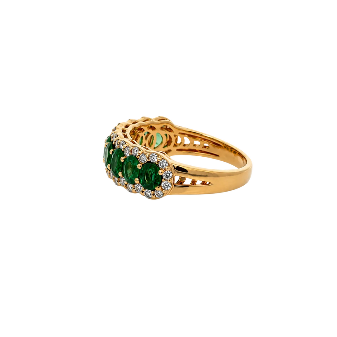 9 Stone Emerald And Diamond Ring