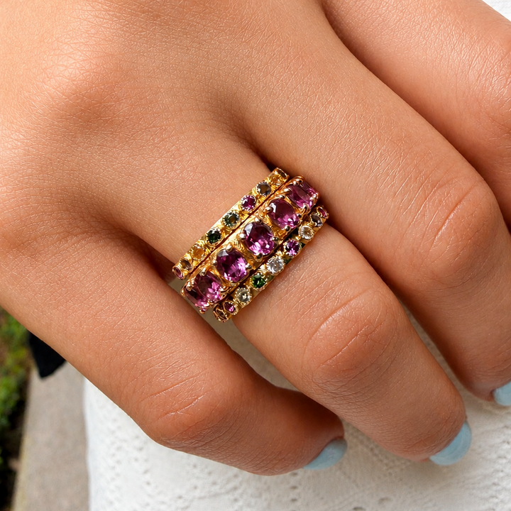 Purple Garnet Oval Stack Band