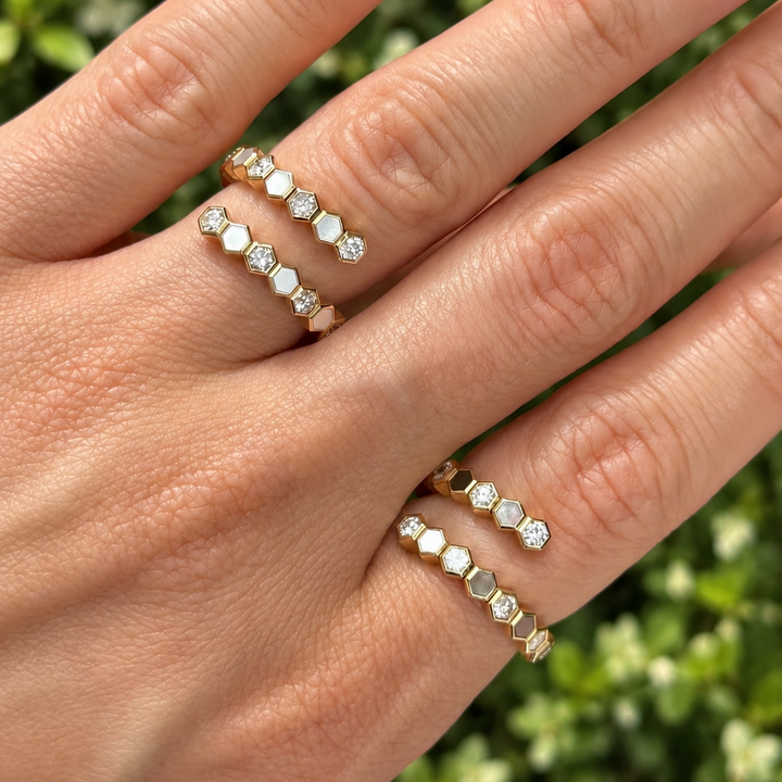 Diamond and Black Mother of Pearl Flex Ring