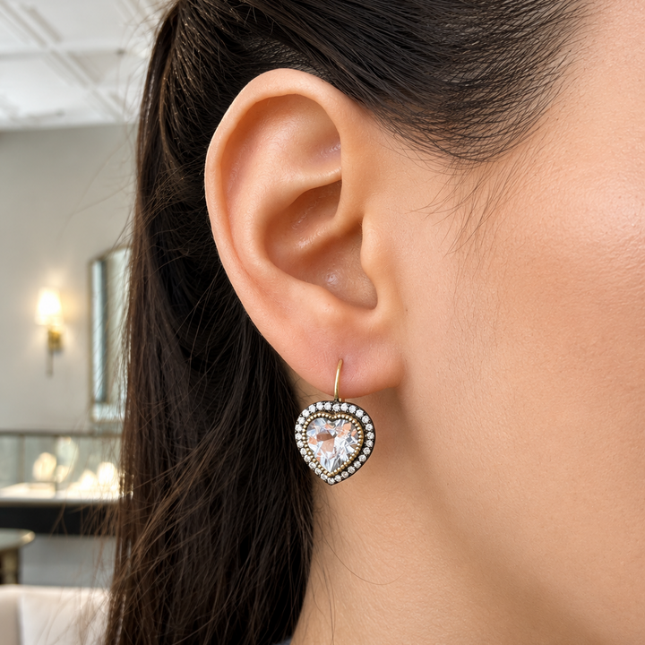 Heart Shape Topaz Drop Earrings