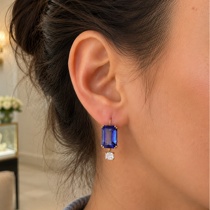 Iolite And White Sapphire Drop Earrings