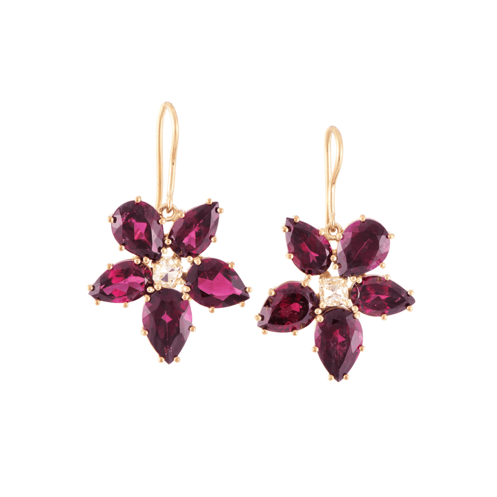Garnet Flower Drop Earrings