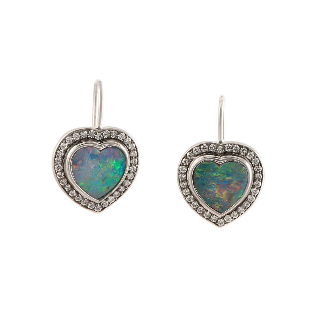 Heart Shaped Opal Drop Earrings