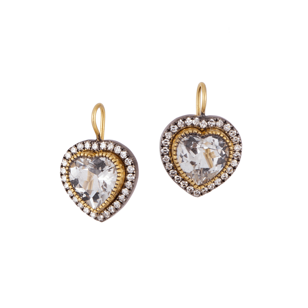 Heart Shape Topaz & Diamond Drop Earrings