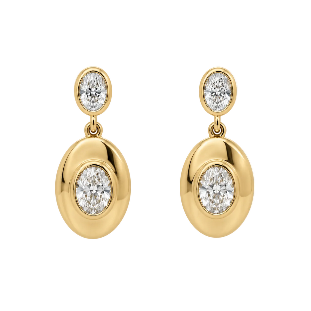 Oval Bezel Diamond Dangle Earrings