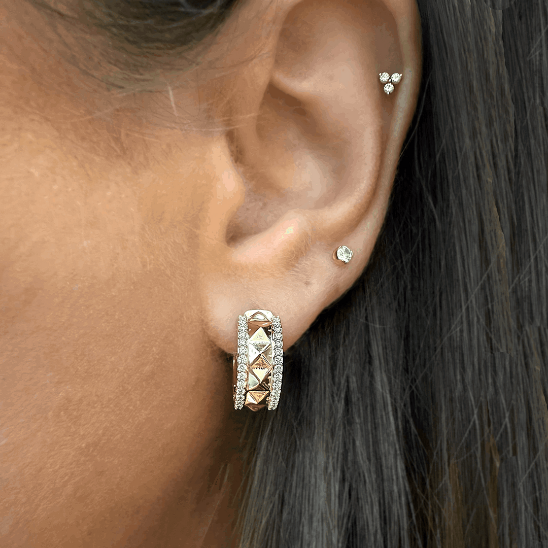 Diamond Rockstud Huggie Earrings