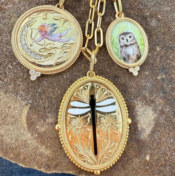 Hand Painted Cupid and Moon Charm