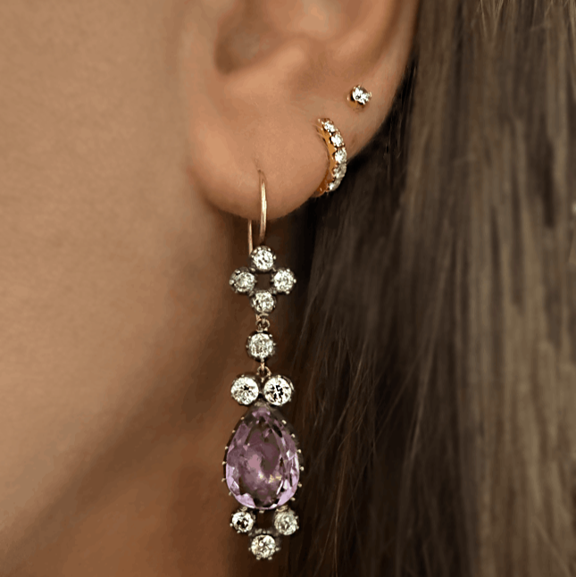 Amethyst and Diamond Drop Earrings