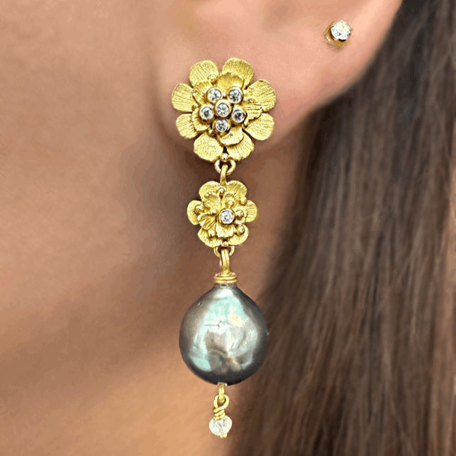 Tahitian Pearl Flower Earrings