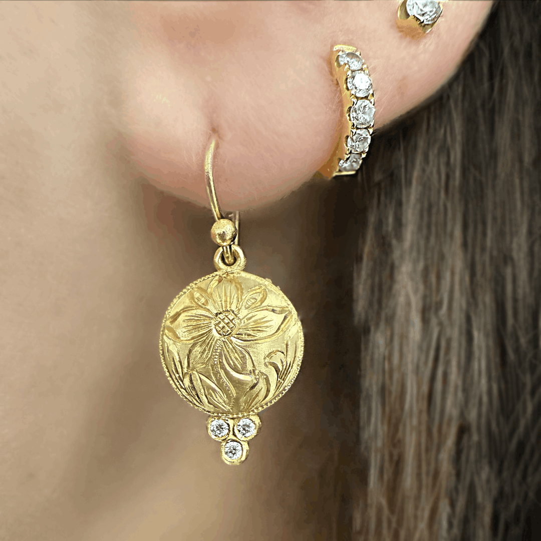 Hand Engraved Flower Earrings