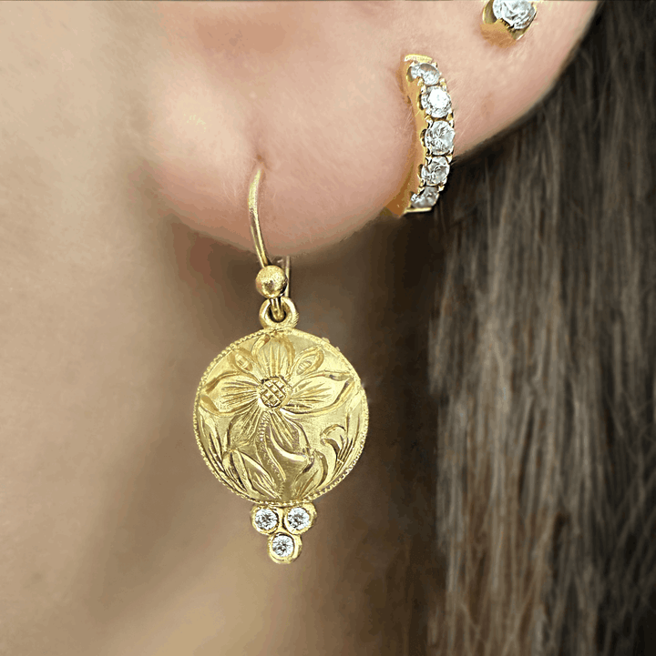 Hand Engraved Flower Earrings