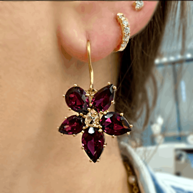 Garnet Flower Drop Earrings