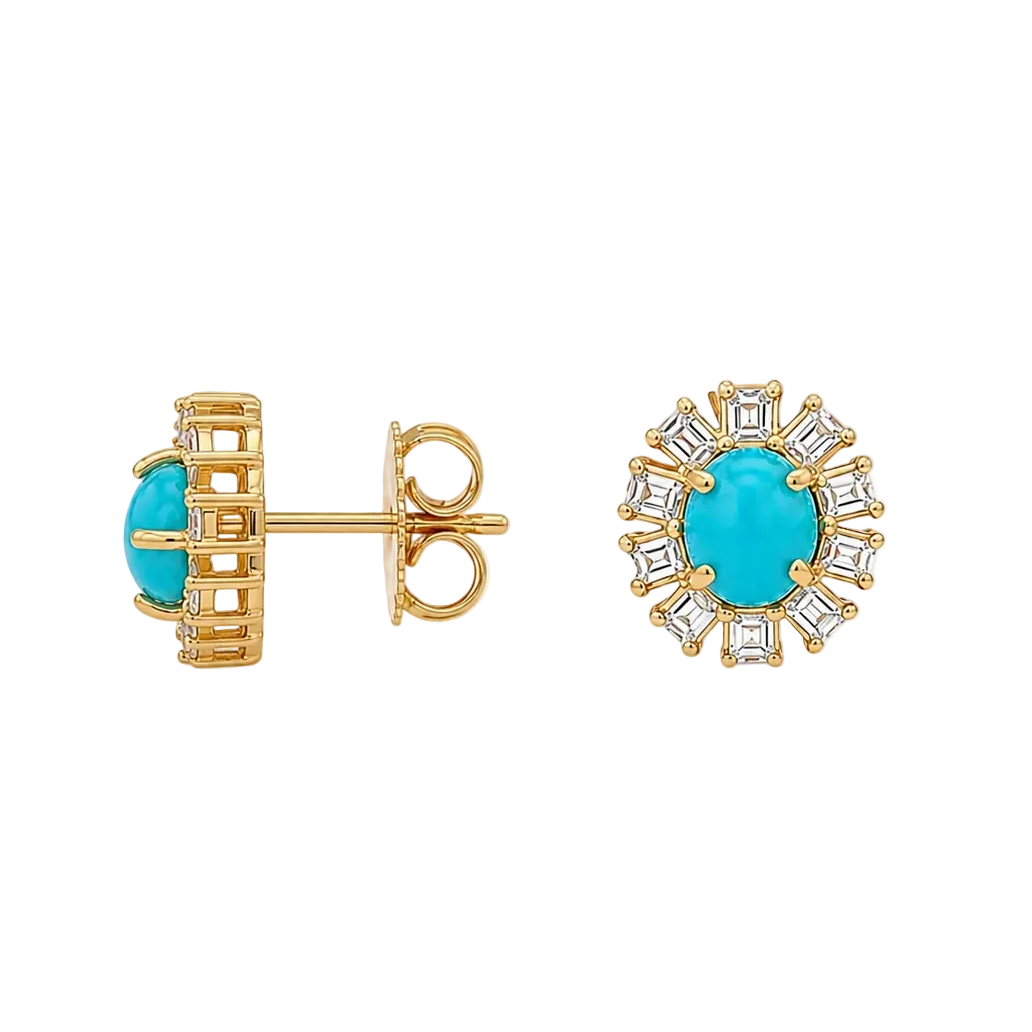 Diamond And Turquoise Stud Earrings