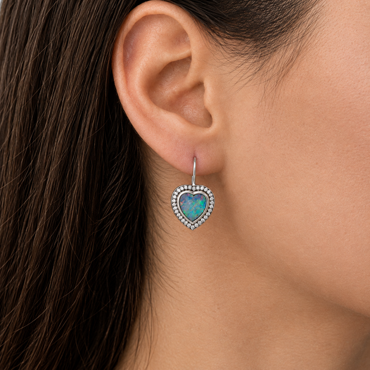 Heart Shaped Opal Drop Earrings