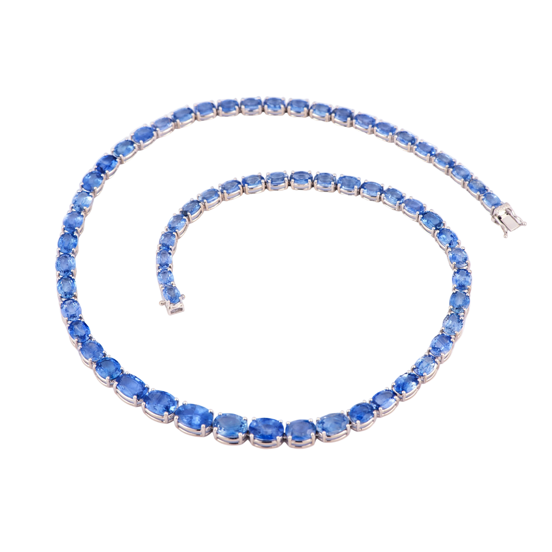 Oval Blue Sapphire Riviera Necklace